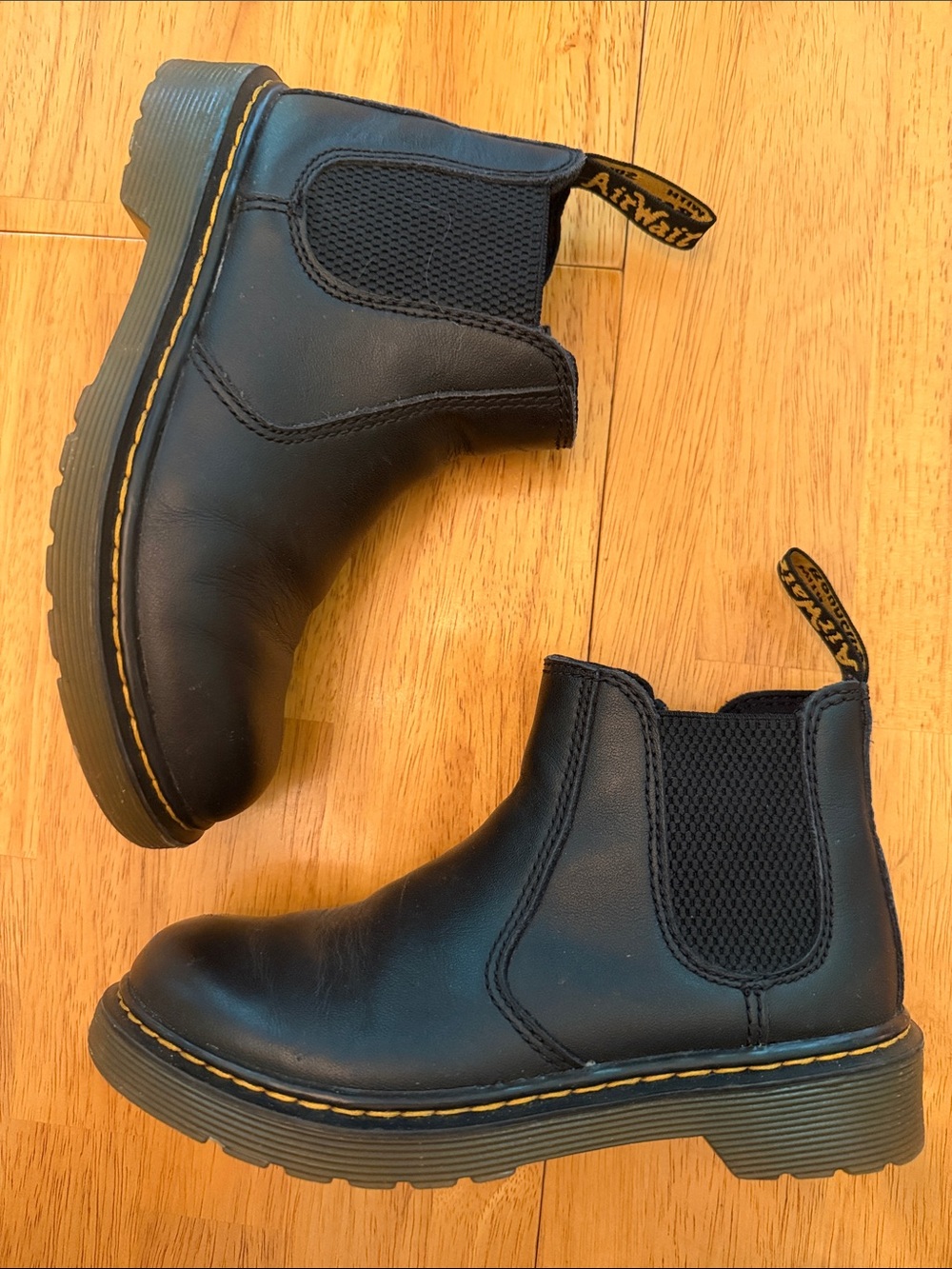 Dr. Martens Black Kids Chelsea Boots with Yellow Stitching